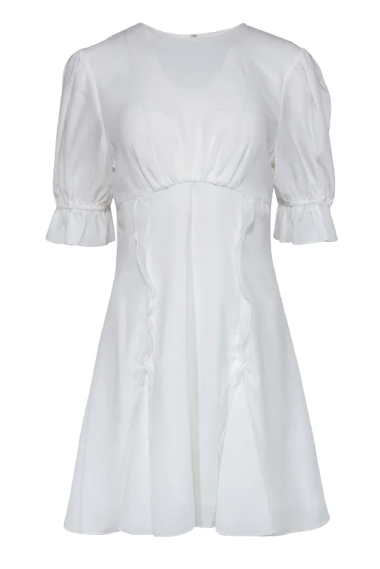 Keepsake - White Puff Sleeve Ruffled “Beloved” Sheath Dress Sz L Minimalist unclassified dresses