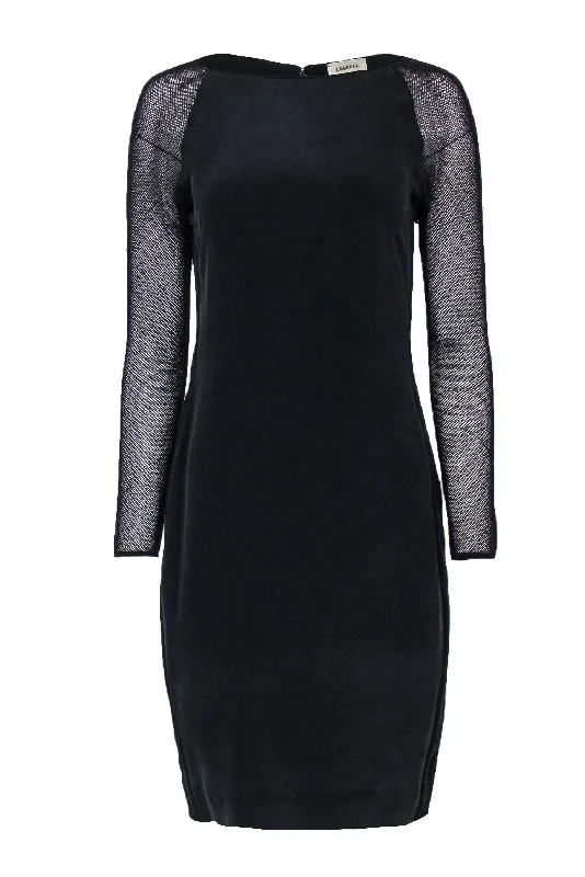 L’Agence - Black Suede Textured Silk Dress w/ Mesh Sleeves Sz M Unique unclassified dresses