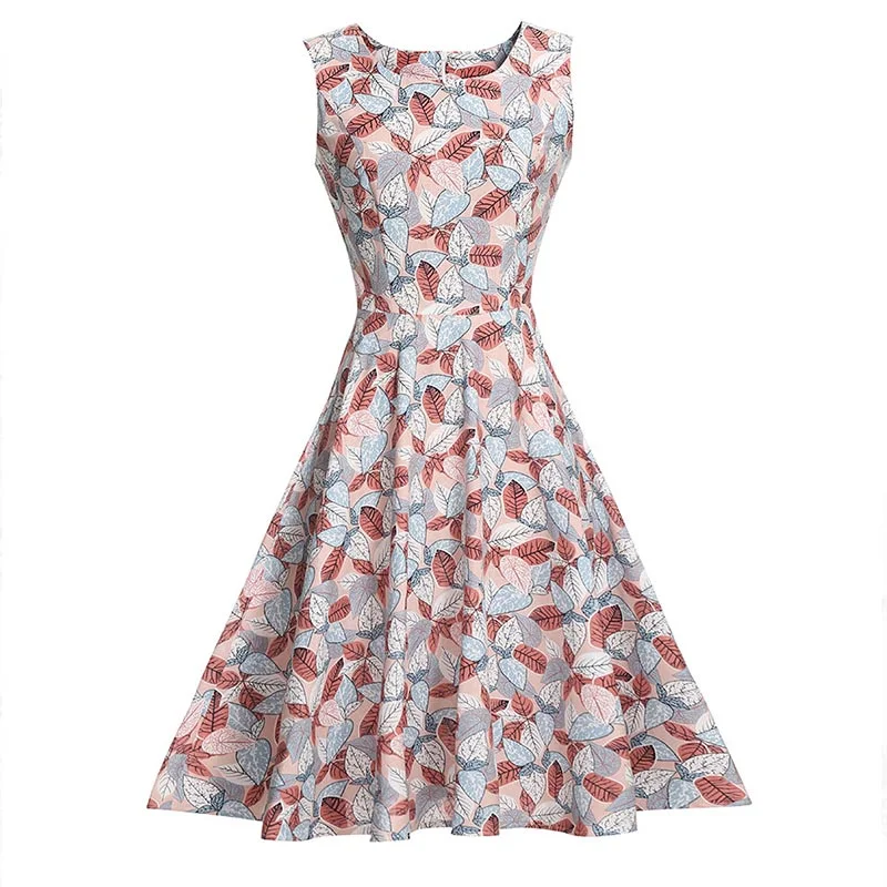 Leaf Print Sleeveless Vintage Dress #Orange Satin unclassified dresses