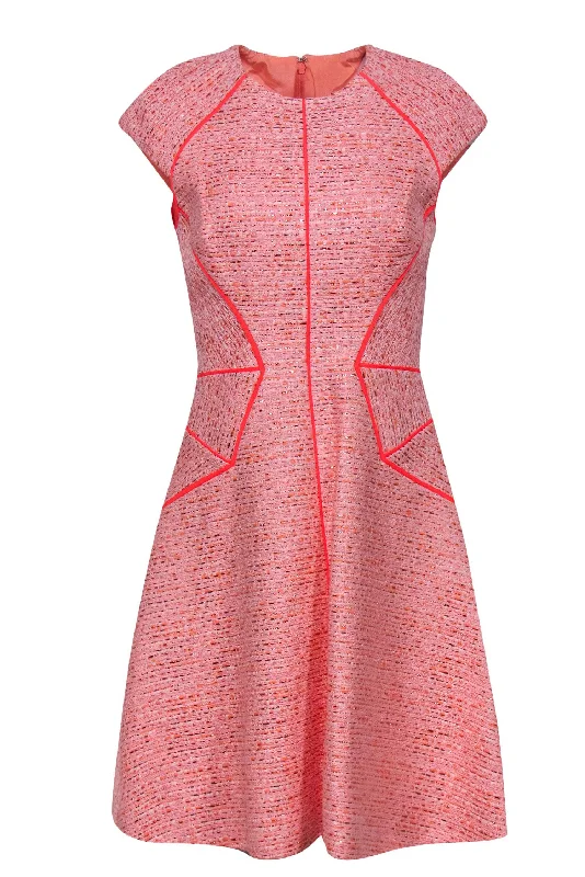 Lela Rose - Bright Pink Metallic Tweed A-Line Dress Sz 8 Satin unclassified dresses