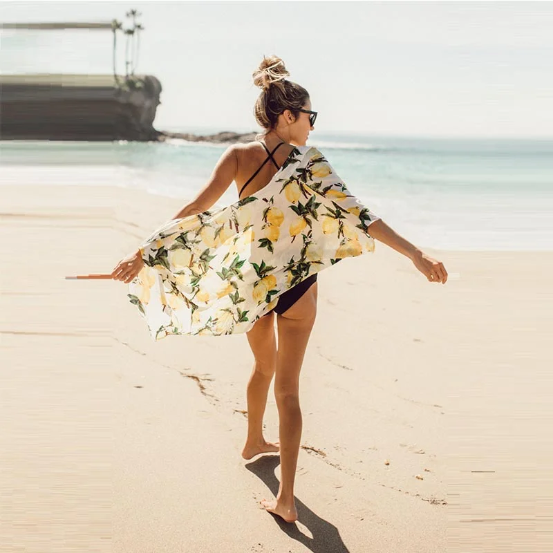 Lemon Printed Kimono Cardigan Beach Dress Pastel unclassified dresses