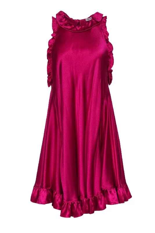 Les Reveries - Saturated Pink Silk Shift Dress w/ Ruffle Hem Sz 6 Long unclassified dresses