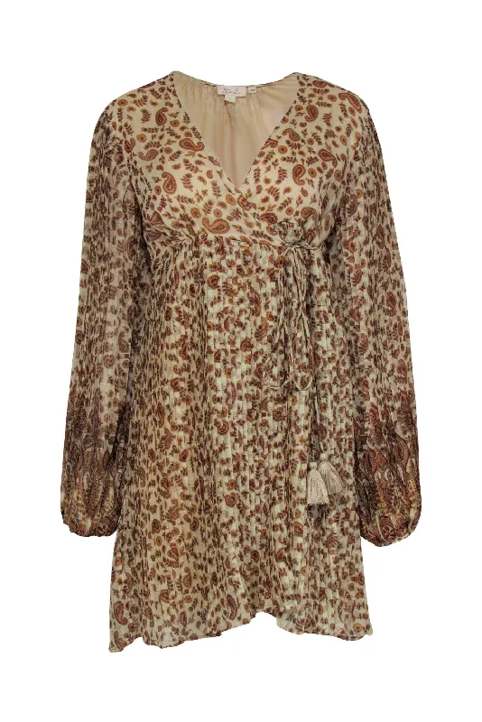 Let Me Be - Golden Tan Paisley Pintuck Peasant Dress Sz S Plus size unclassified dresses