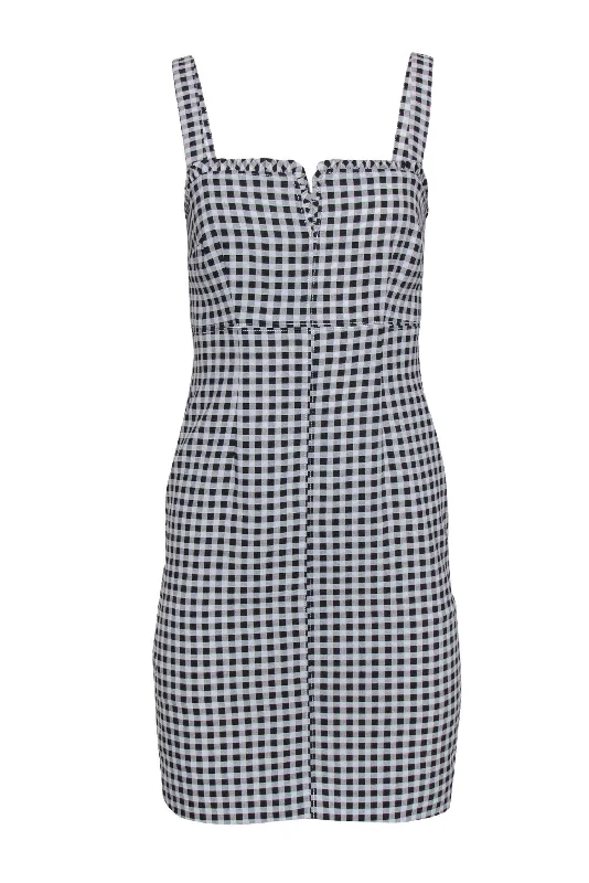 Likely - Black & White Gingham Print Sleeveless Ruffle Sheath Dress Sz 4 Open-back unclassified dresses