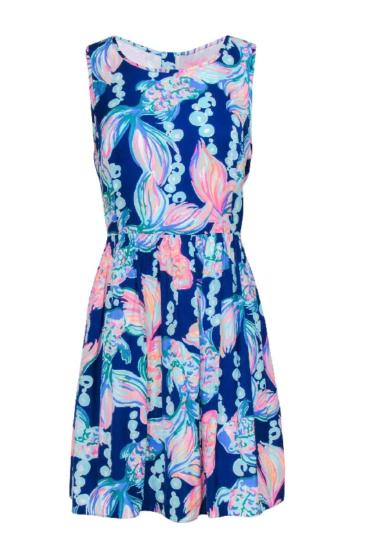 Lilly Pulitzer - Blue Printed Fish A-Line Dress Sz 12 Vacation unclassified dresses