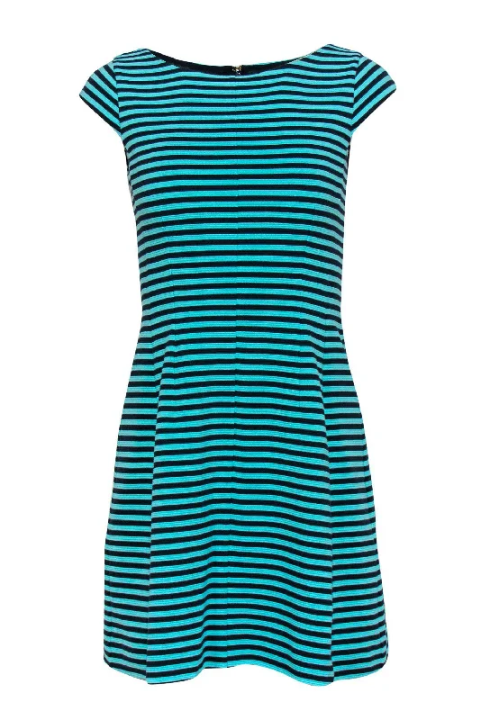 Lilly Pulitzer - Turquoise & Navy Striped Cap Sleeve Fit & Flare Dress Sz XS Travel unclassified dresses