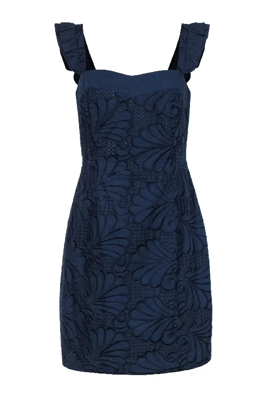 Lilly Pulitzer - Navy Cotton Eyelet Sheath Dress w/ Ruffled Straps Sz 10 High-low unclassified dresses