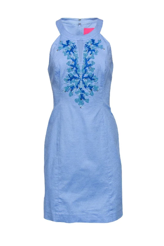 Lilly Pulitzer - Baby Blue Sleeveless Beaded Dress w/ Keyhole Sz 6 Lace unclassified dresses