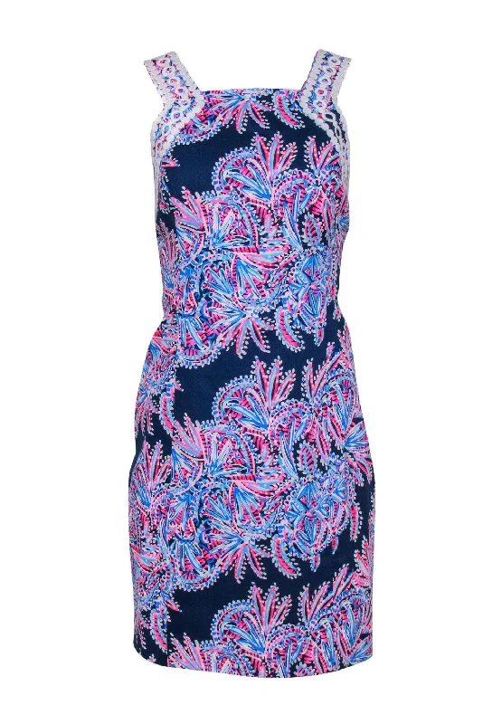 Lilly Pulitzer - Navy, Pink & White Printed Sleeveless Dress w/ Eyelet Trim Sz 12 Flowy unclassified dresses