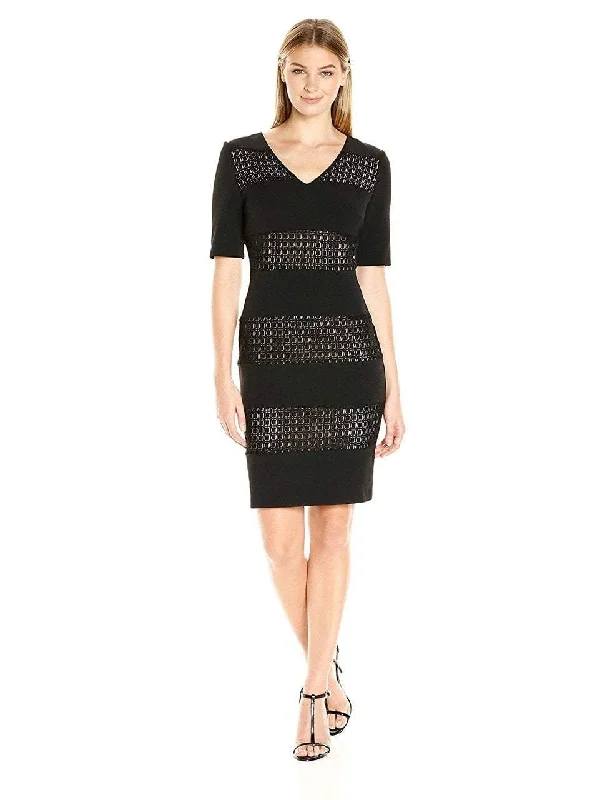 London Times - V Neck Tiered Sheath Dress T2293MSC A-line unclassified dresses