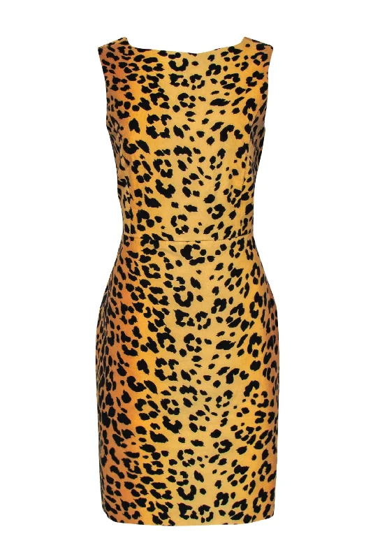 Love Moschino - Tan & Black Velvet Leopard Print Sleeveless Sheath Dress Sz 10 Formal unclassified dresses