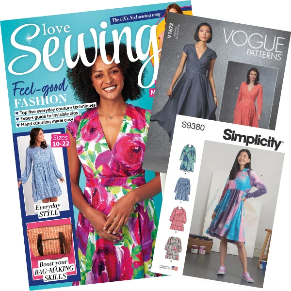 Love Sewing Magazine #141 With Vogue 1672 2-in-1 & Simplicity 9380 4-in-1 Dress Patterns Striped unclassified dresses