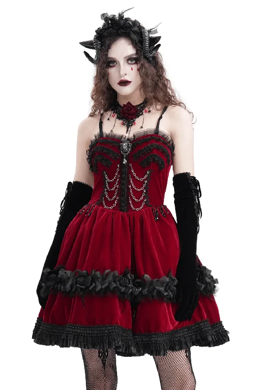 Luxurious Burgundy Velvet Gothic Lolita Dress with Straps Gothic unclassified dresses