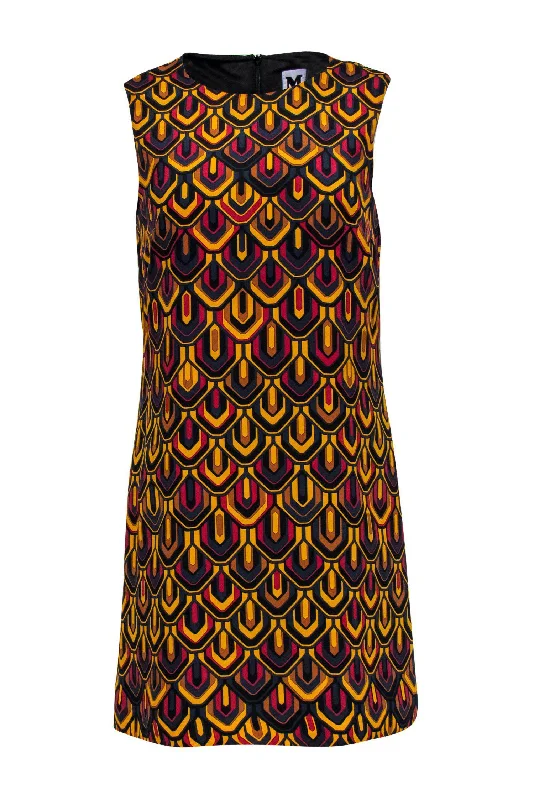 Missoni - Mustard, Maroon & Navy Scalloped Print Shift Dress Sz 4 Sequin unclassified dresses