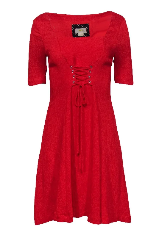 Maeve - Red Crinkled Texture Corset-Front Dress Sz 4 Lounge unclassified dresses