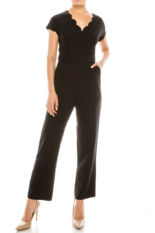 Maggy London - Scalloped V-Neck Jumpsuit With Pocket G3823MSC Y2K unclassified dresses