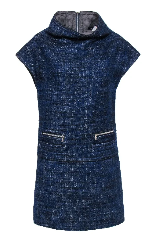 Marc by Marc Jacobs - Blue & Black Tweed Funnel Neck Shift Dress Sz M Boho unclassified dresses