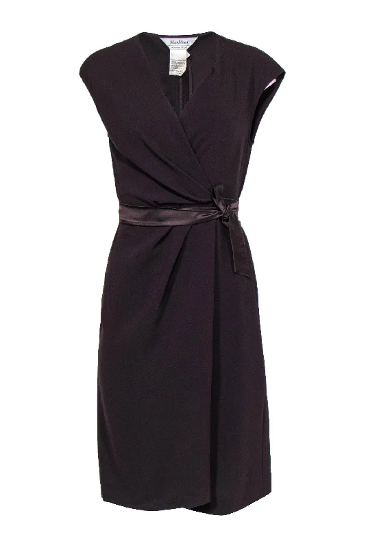 Max Mara - Brown Sleeveless Wrap Dress w/ Satin Ties Sz 8 Knitted unclassified dresses