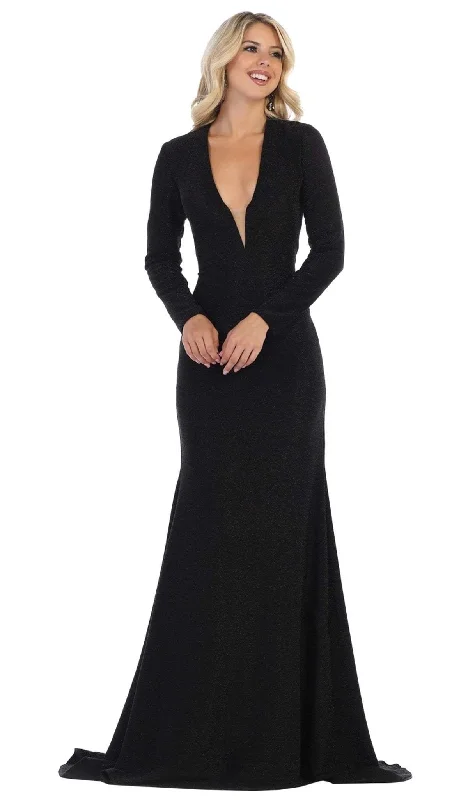 May Queen - MQ1583 V-Neck Cutout Evening Dress Designer unclassified dresses