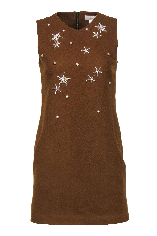 Mignon Doo for Anthropologie - Brown Wool Blend Dress w/ Sea Star Embellishments Sz PS Backless unclassified dresses