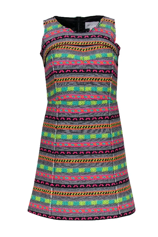 Milly - Multicolor Aztec Print Striped Tweed Fit & Flare Dress Sz 0 Open-back unclassified dresses