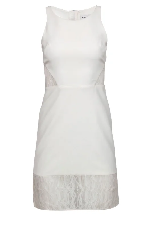 Milly - White A-Line Dress w/ Sheer Mesh Cutouts & Hem Sz 0 Tulle unclassified dresses