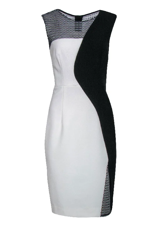 Milly - Black & White Mesh Trimmed Patchwork Sheath Dress Sz 12 Tiered unclassified dresses