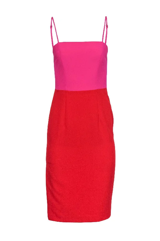 Milly - Red & Pink Colorblocked Sleeveless Sheath Dress Sz 2 Printed unclassified dresses