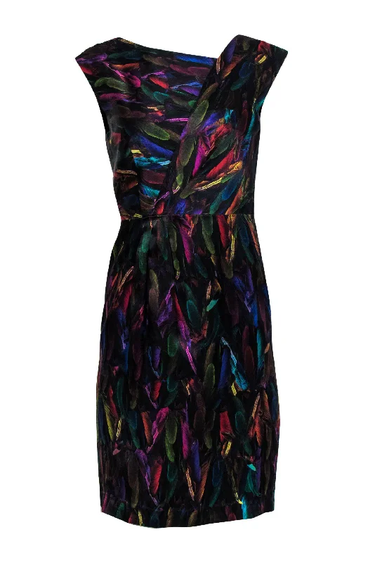 Milly - Multicolored Satin Feather Printed Dress Sz 4 Corset unclassified dresses