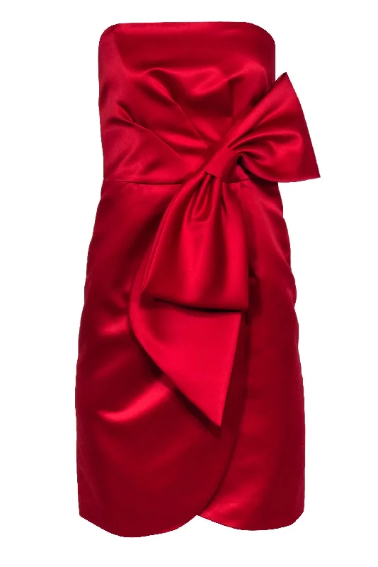 Milly - Red Satin Strapless Sheath Dress w/ Bow Sz 4 Neutral tone unclassified dresses