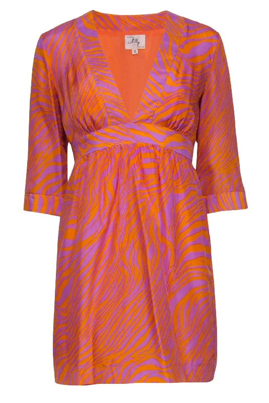 Milly - Purple & Orange Zebra Printed Silk Dress Sz 6 Summer unclassified dresses