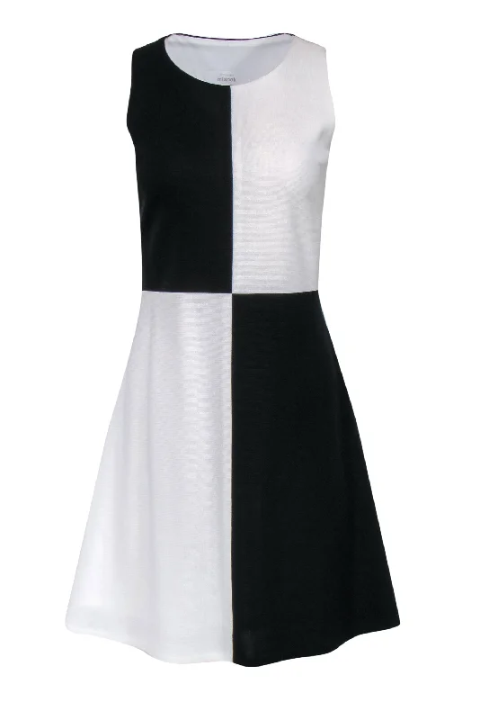 Misook - Black & White Colorblocked Sleeveless A-Line Dress Sz S Formal unclassified dresses