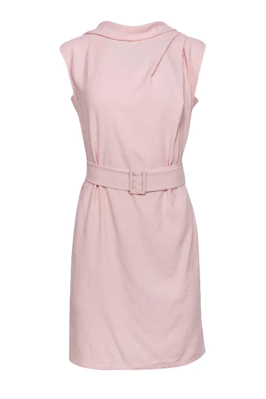 M.M.LaFleur - Baby Pink Cowl Neck Belted Dress Sz 2 Halter unclassified dresses