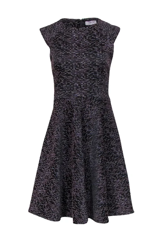 M.M.LaFleur - Purple & Black Textured Printed "Toi" Fit & Flare Dress Sz 4 Minimalist unclassified dresses