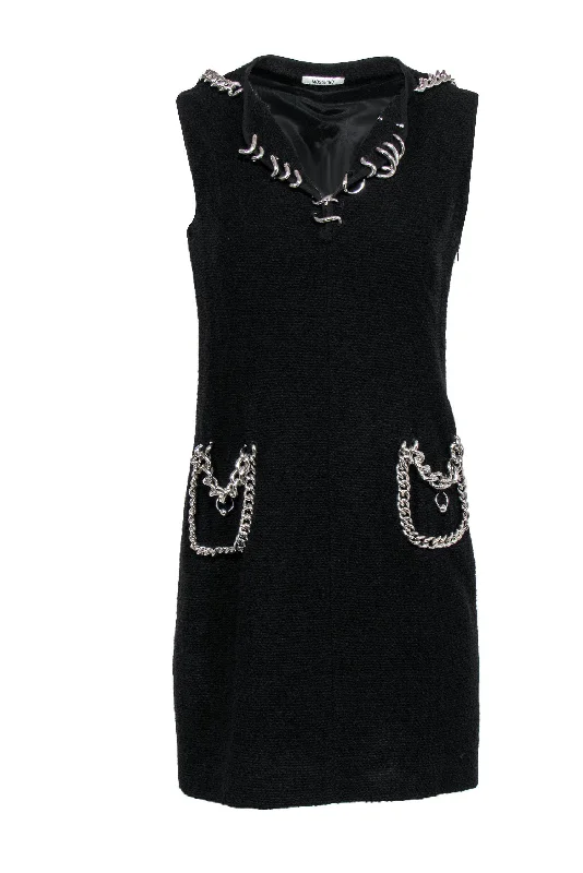 Moschino - Black Tweed Sleeveless Sheath Dress w/ Chain Trim Sz 8 Lightweight unclassified dresses