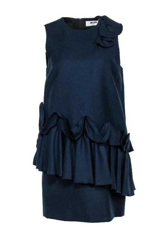 MSGM - Navy Wool Ruffle Shift Dress Sz 10 Beaded unclassified dresses