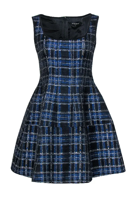 Nanette Lepore - Blue & Black Tweed Scoop Neck Flared Dress Sz 4 Corset unclassified dresses