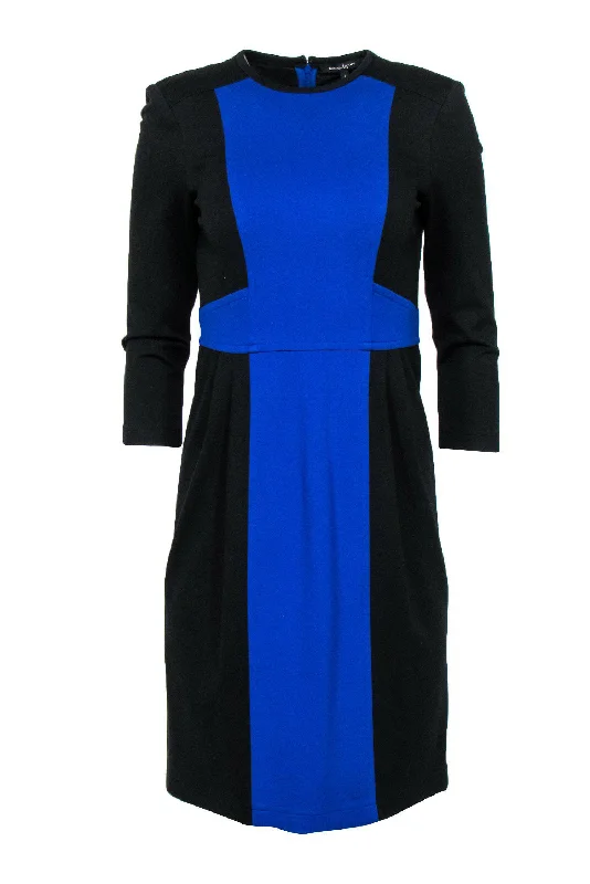 Nanette Lepore - Black & Blue Paneled Cropped Sleeve Sheath Dress Sz 4 Tulle unclassified dresses