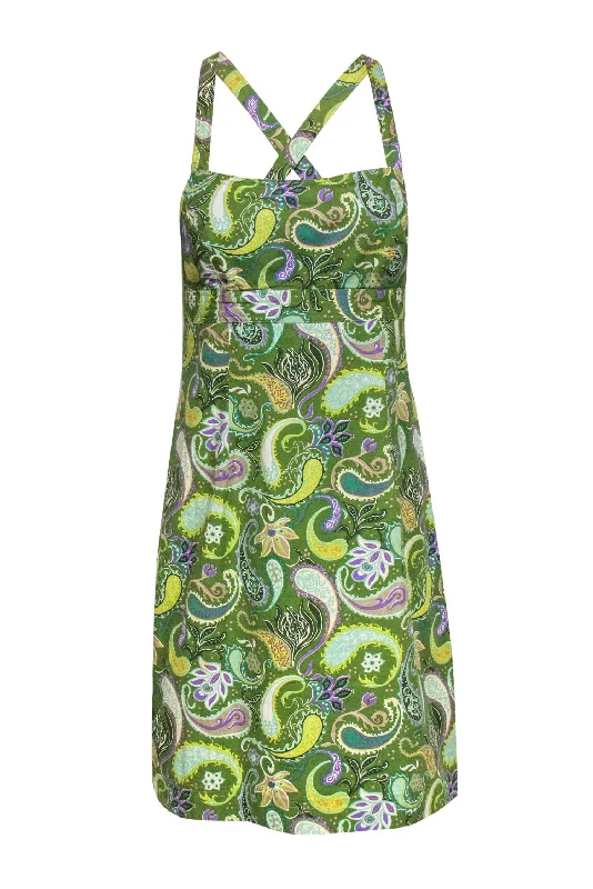 Nicole Miller - Green Paisley Cotton Fitted Dress Sz 10 Summer unclassified dresses