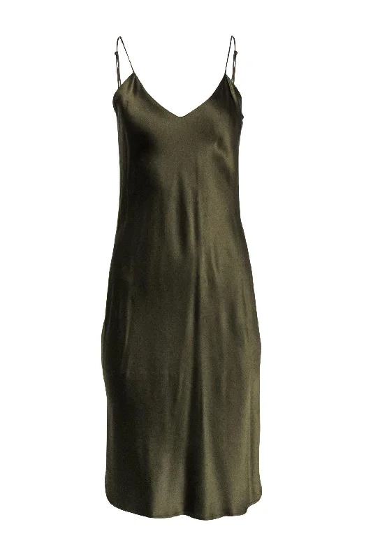 Nili Lotan - Olive Sleeveless Silk Slip Dress Sz M Halter unclassified dresses