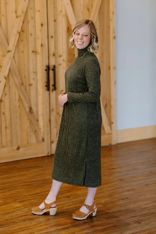 Olive Leaf Turtleneck Dress Preppy unclassified dresses