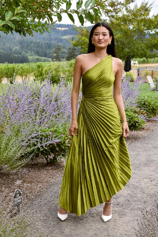 Olympia Olive Green Pleated One Shoulder Gown Monochrome unclassified dresses