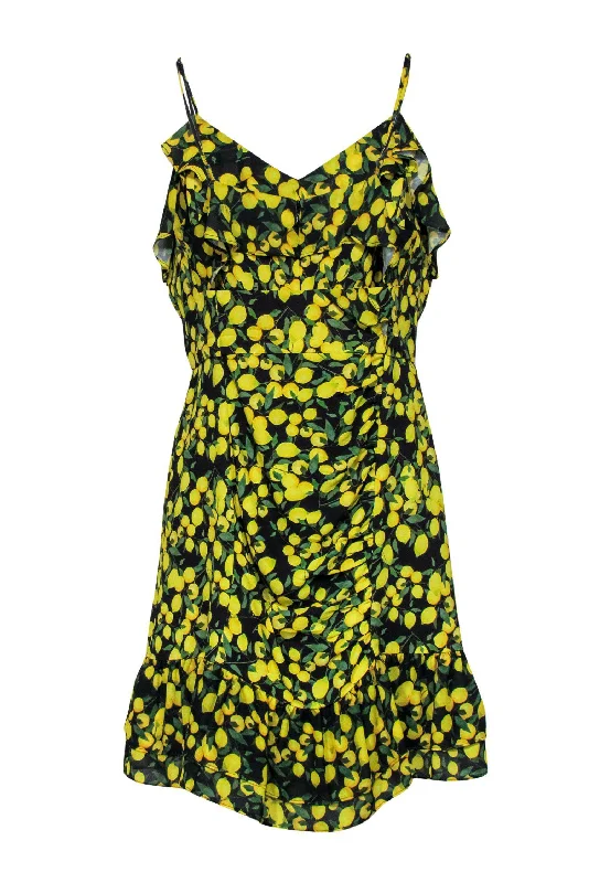 Parker - Black & Yellow Lemon Print Ruched Sheath Dress Sz M Lightweight unclassified dresses