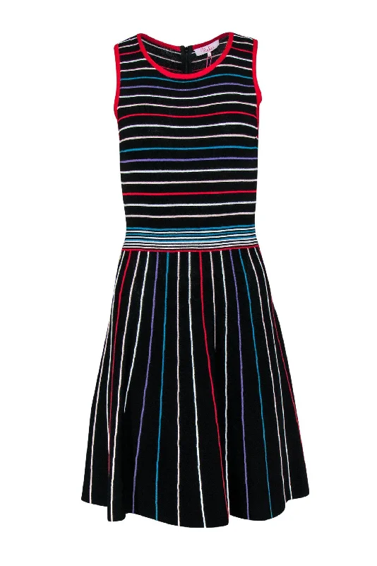 Parker - Black & Multi Striped A-Line Knit Dress Sz M Long unclassified dresses