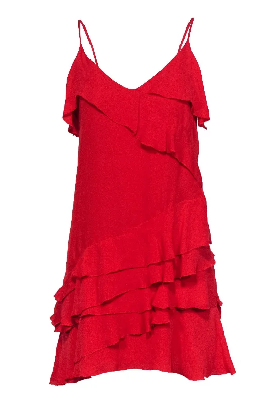 Parker - Red Ruffle Tier Silk Dress Sz S Earthy tone unclassified dresses