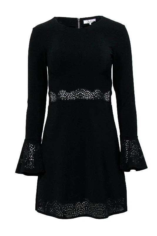 Parker - Black Fit & Flare Dress w/ Bell Sleeves & Geometric Cutouts Sz XS Street style unclassified dresses