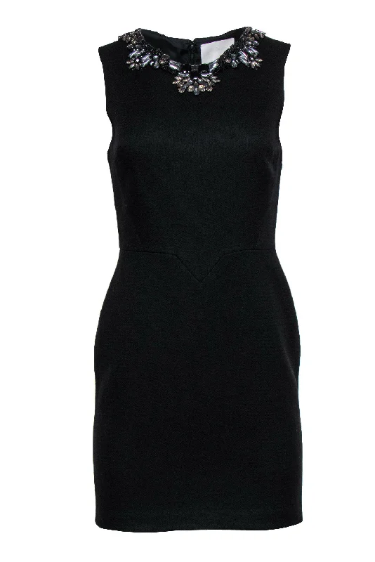 3.1 Phillip Lim - Black Woven Sheath Dress w/ Jeweled Neckline Sz 4 Printed unclassified dresses