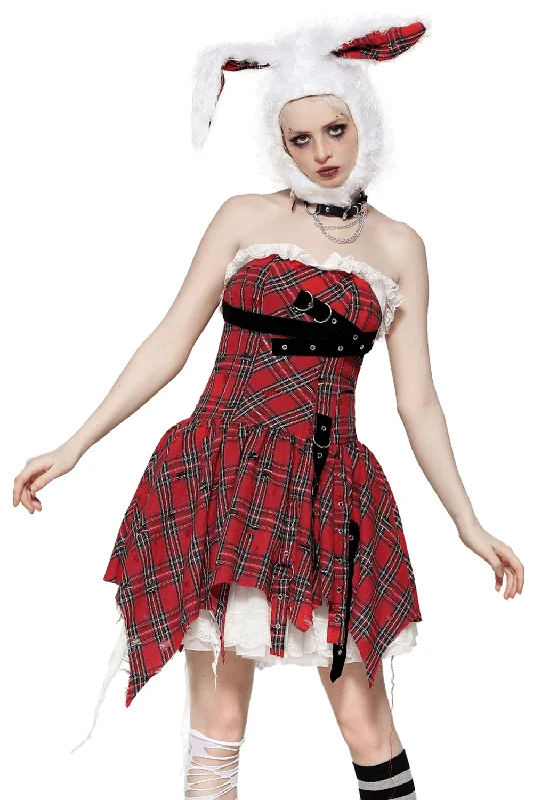 Plaid Corset Dress with Punk-Inspired Strap Details High-low unclassified dresses