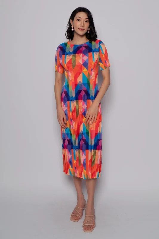 Voon Pleated Dress in Rainbow Geometric Gothic unclassified dresses