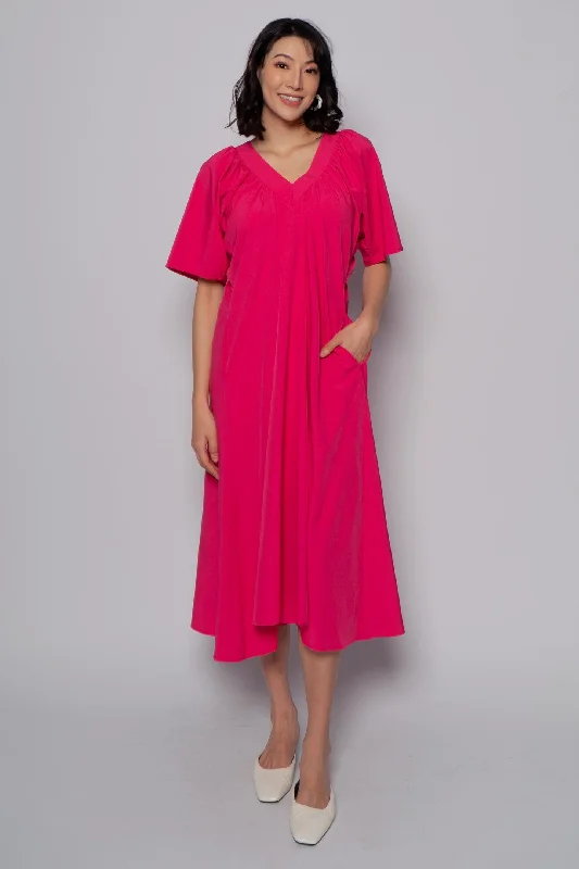 Whitney V Dress in Plain Fiery Rose Bright color unclassified dresses